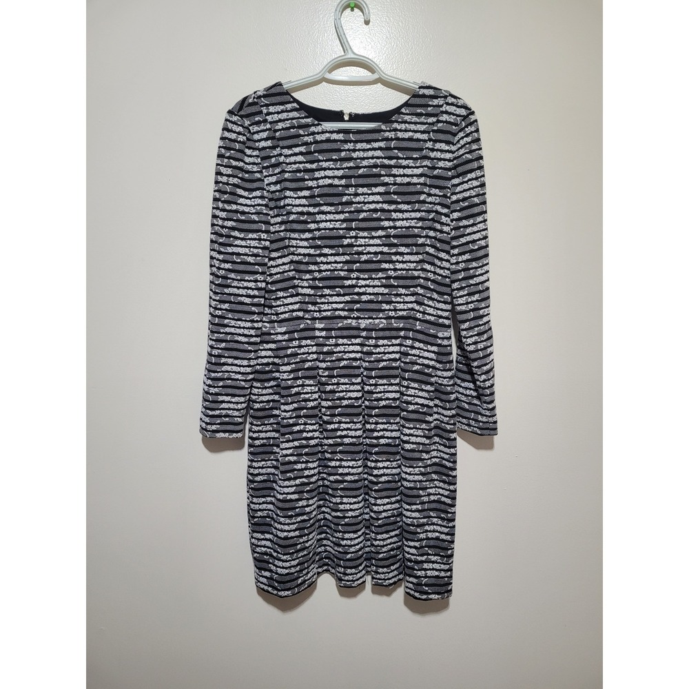 Tommy Hilfiger Striped Floral‎ Textured Knit Dress Womens P Black White